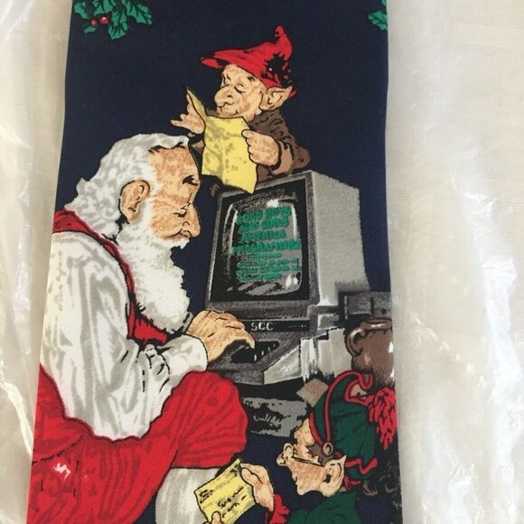 The Saturday Evening Post Mens Tie Santa Elves Christmas Letters Vintage 1997 - Picture 3 of 9